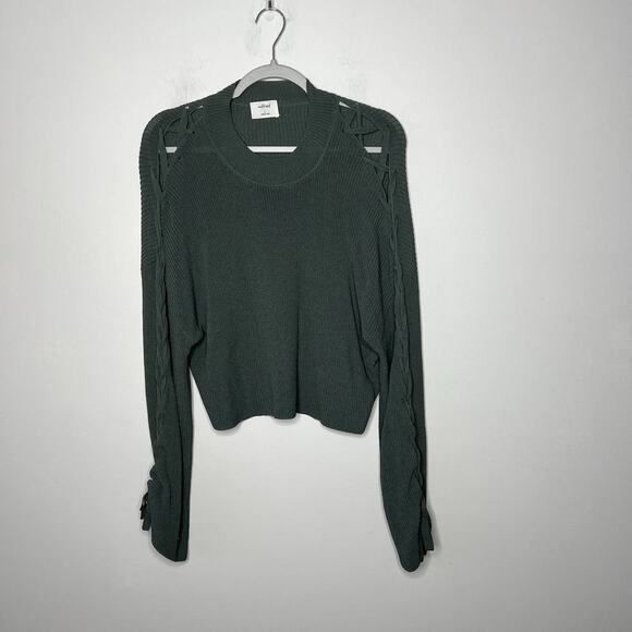 Wilfred Sweater Womens Large Green Knit Open Arm Ties Aritiza Crop - Picture 7 of 13